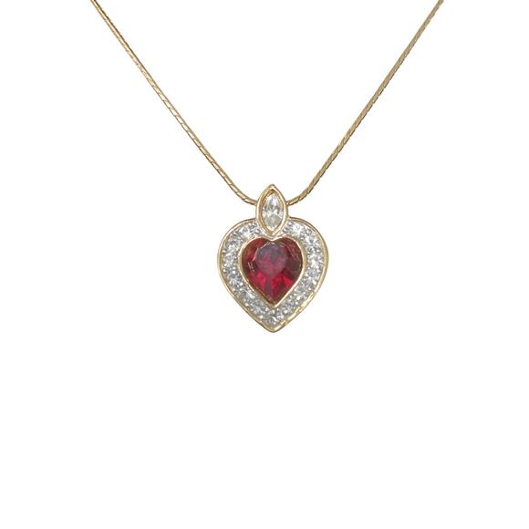 Gorgeous VTG Givenchy Necklace Red Glass Crystal And Rhinestones Heart Pendant - Picture 3 of 6